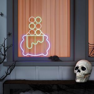 Brewing Cauldron Animated Faux Neon LED Novelty Sign with Purple and Green LEDs